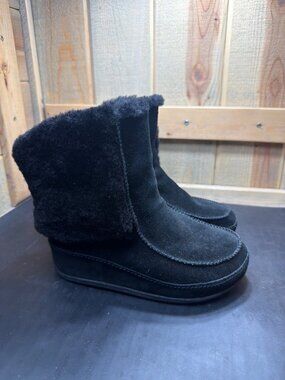 FitFlop Mukluk Tall Black Suede Fur Lined Wedge Boots Womens US 6 UK 4 EU 37